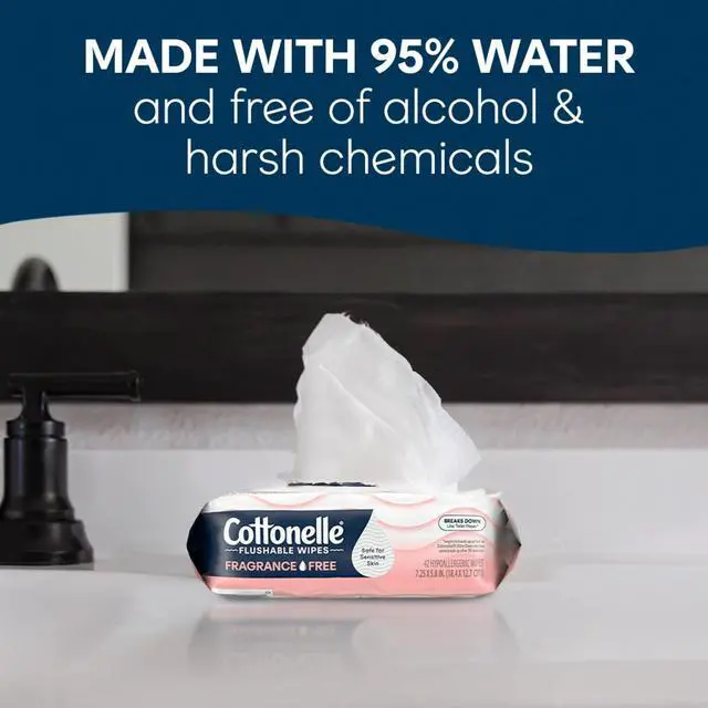 Alt view image 3 of 6 - Cottonelle Fragrance Free Flushable Wet Wipes, 2 Flip-Top Packs