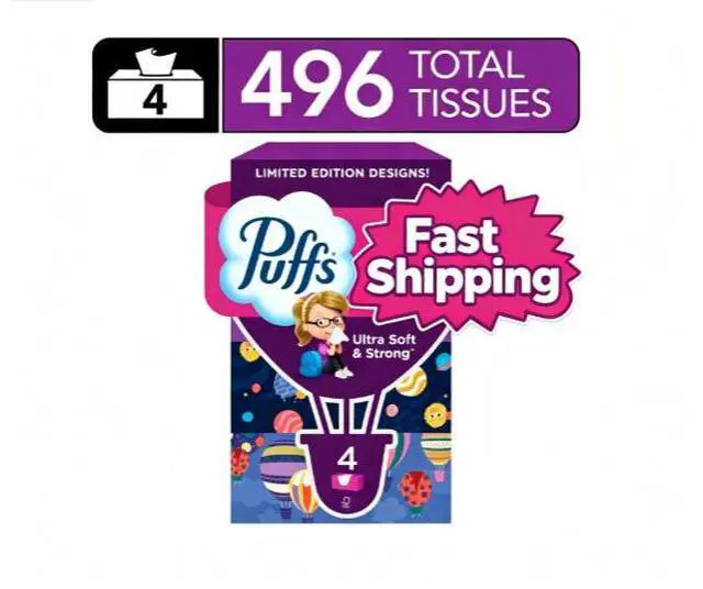 Main image of Puffs Ultra Soft Tissues, Back-to-School Limited Edition, 4 boxes of rectangular packaging, 124 sheets per box.