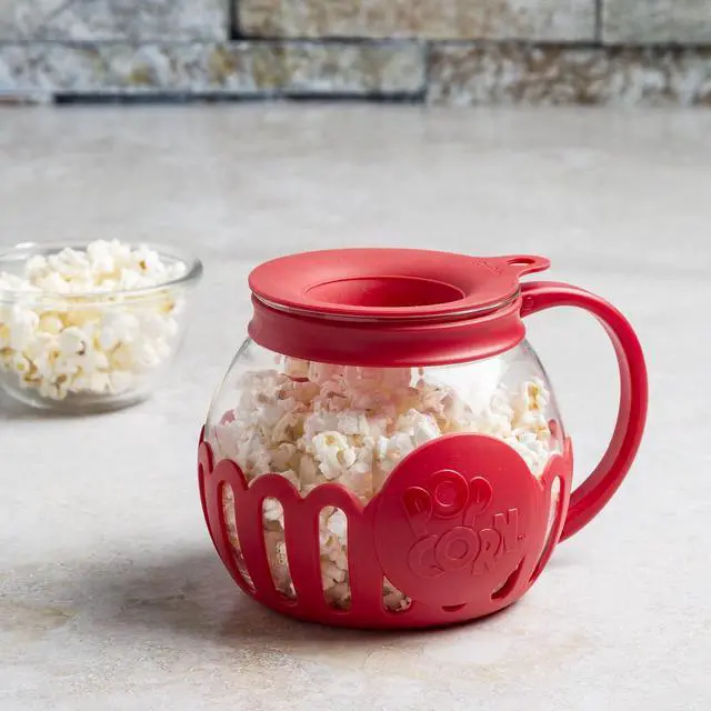 Alt view image 6 of 7 - Tasty Micro-Pop 1.5 qt Borosilicate Glass Microwave Popcorn Maker, Red