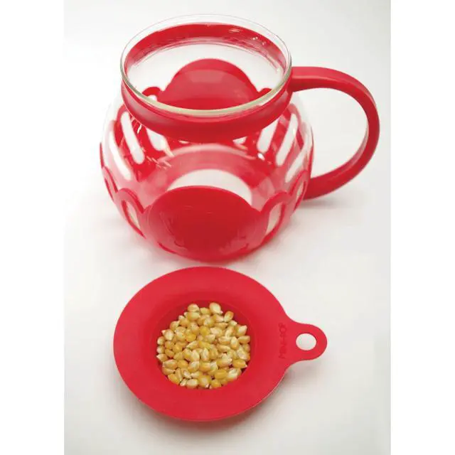 Alt view image 3 of 7 - Tasty Micro-Pop 1.5 qt Borosilicate Glass Microwave Popcorn Maker, Red