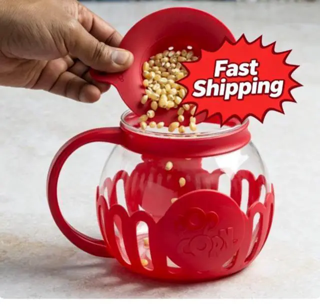 Main image of Tasty Micro-Pop 1.5 qt Borosilicate Glass Microwave Popcorn Maker, Red