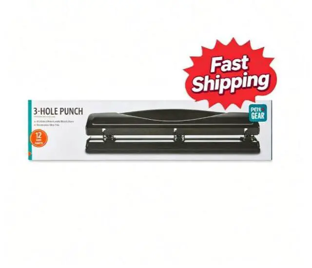 Main image of Pen+Gear 3-Hole Punch, 12 Sheet Capacity, Black