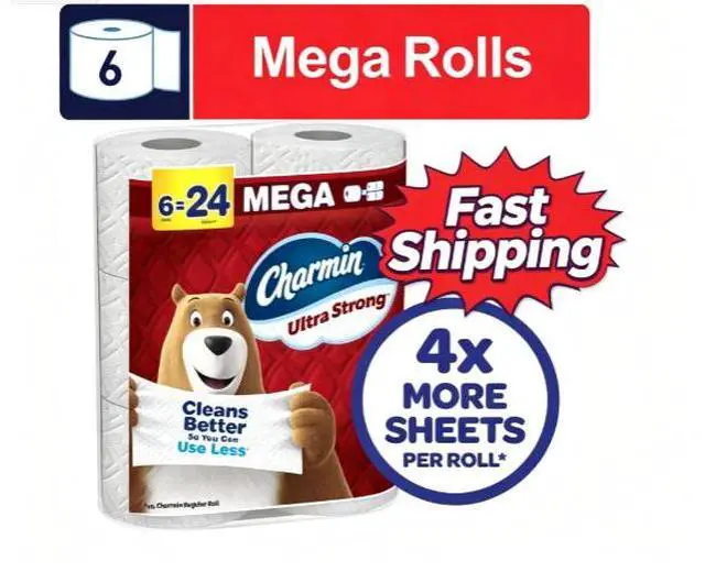 Main image of Charmin Ultra Strong Toilet Paper 6 Mega Rolls, 220 Sheets Per Roll