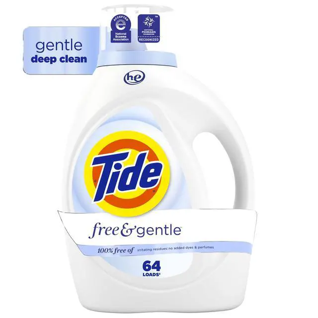 Alt view image 5 of 7 - Tide Free & Gentle Laundry Detergent Liquid for Sensitive Skin, Hypoallergenic, Unscented, 84 fl oz, 64 Loads