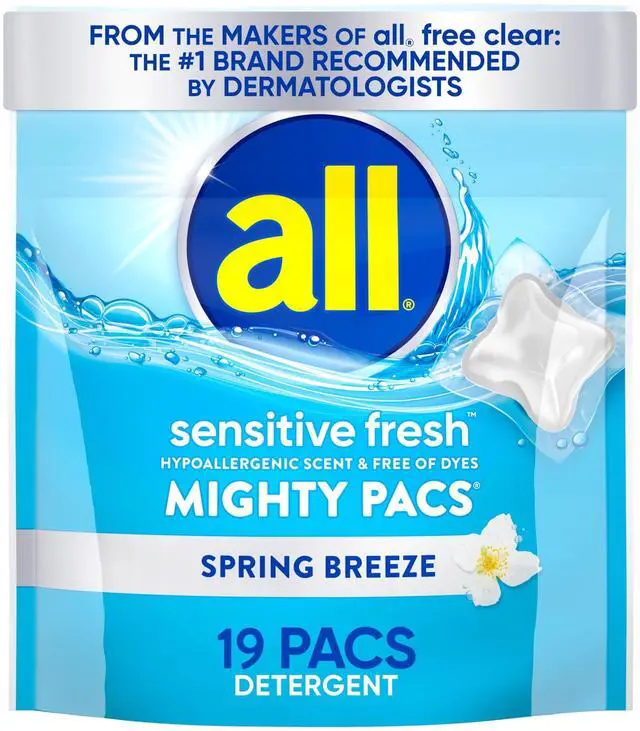 Main image of all sensitive fresh MIGHTY PACS Spring Breeze Scented Laundry Detergent, 19 Count