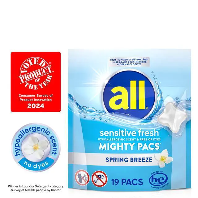 Alt view image 7 of 7 - all sensitive fresh MIGHTY PACS Spring Breeze Scented Laundry Detergent, 19 Count