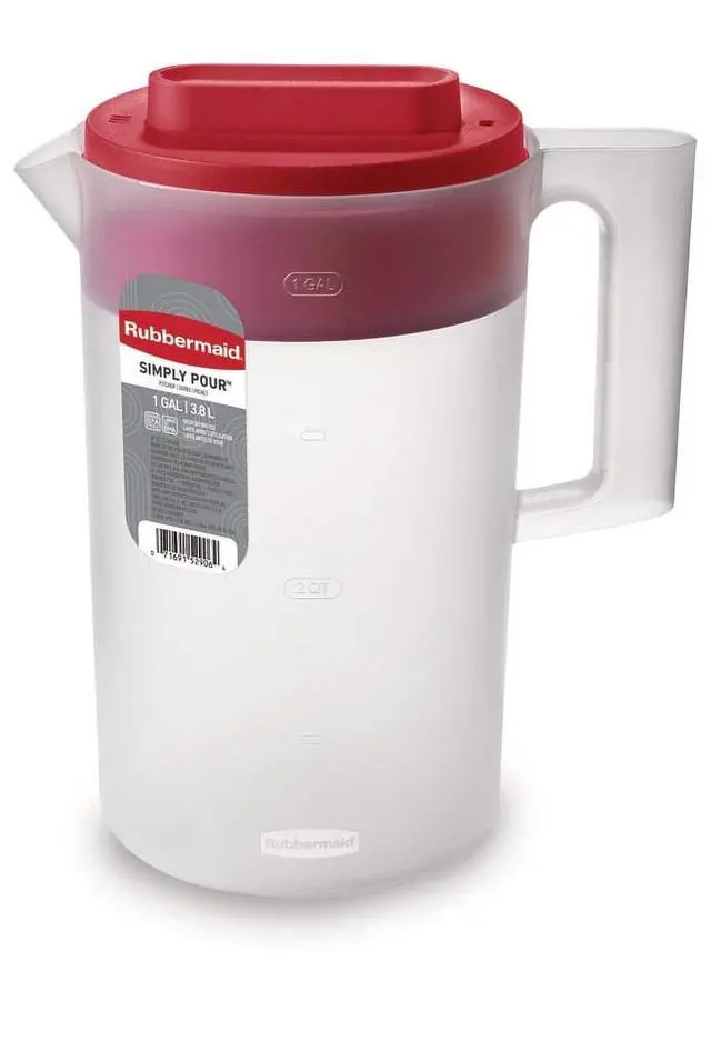 Alt view image 3 of 7 - Rubbermaid, Pitcher, Simply Pour Clear/Red Pitcher Plastic 1 gal, plastic, 1 gal, helpful for family beverage service, A Practical Choice for Everyday Beverage Serving