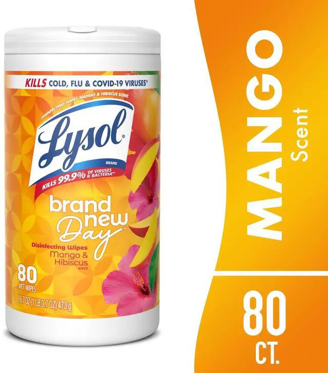 Main image of Lysol Disinfecting Wipes, All Purpose Cleaner, Multi Surface Antibacterial Cleaning Wipes, Cleaning Supplies, Mango & Hibiscus Scent, 80 Count