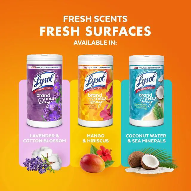 Alt view image 6 of 7 - Lysol Disinfecting Wipes, All Purpose Cleaner, Multi Surface Antibacterial Cleaning Wipes, Cleaning Supplies, Mango & Hibiscus Scent, 80 Count