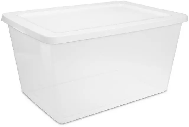 Main image of Sterilite 58 Quart Medium Storage Bin, Clear Plastic Storage Container with Snap-On Lid, White
