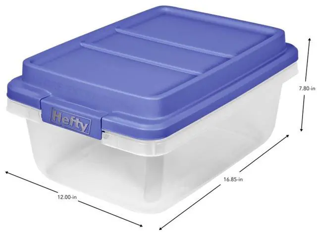 Alt view image 3 of 7 - Hefty HI-RISE 18 Quart Small Latching Storage Bin, Clear Plastic Storage Container with Latch HI-RISE Lid, Blue