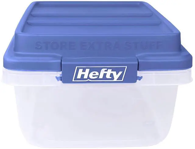 Alt view image 2 of 7 - Hefty HI-RISE 18 Quart Small Latching Storage Bin, Clear Plastic Storage Container with Latch HI-RISE Lid, Blue