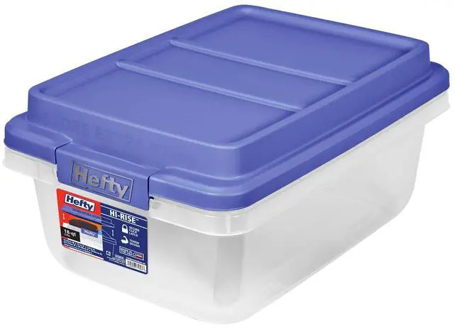 Main image of Hefty HI-RISE 18 Quart Small Latching Storage Bin, Clear Plastic Storage Container with Latch HI-RISE Lid, Blue