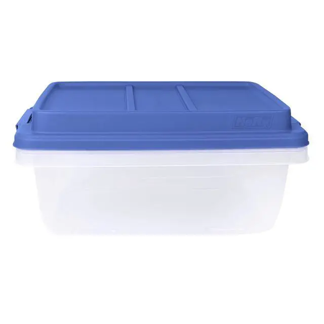 Alt view image 7 of 7 - Hefty HI-RISE 18 Quart Small Latching Storage Bin, Clear Plastic Storage Container with Latch HI-RISE Lid, Blue