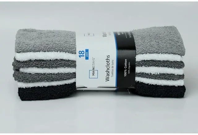 Main image of Mainstays 18-Pack Washcloth Bundle, Grey Multi
