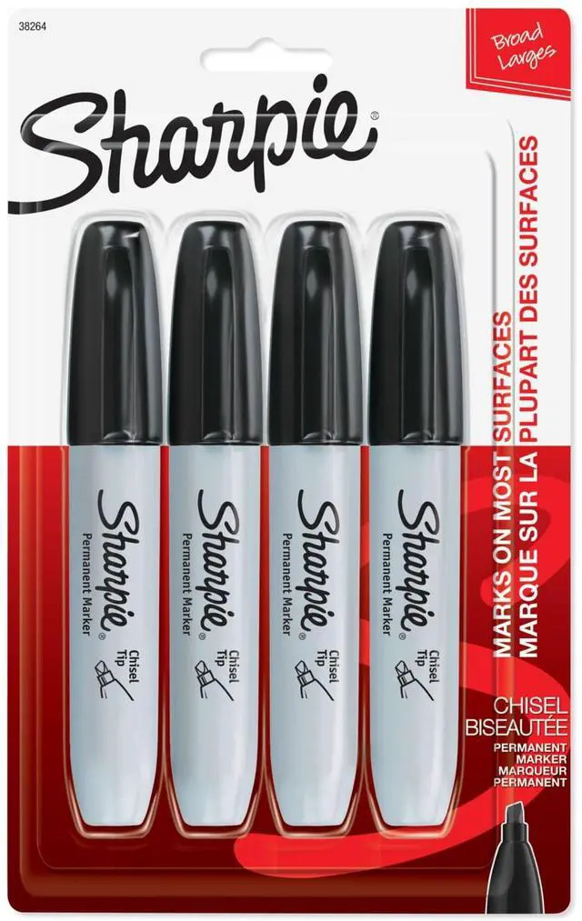 Main image of Sharpie Permanent Markers, Chisel Tip, Black, 4 Count