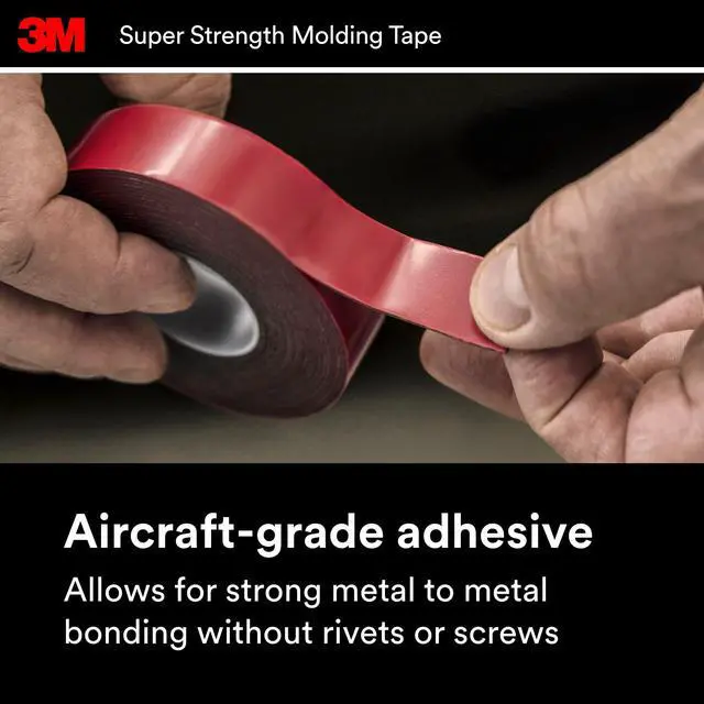 Alt view image 4 of 7 - 3M Automotive Super Strength Molding Tape, Double-Sided Adhesive, 1/2" x 5 ft, 1 Roll