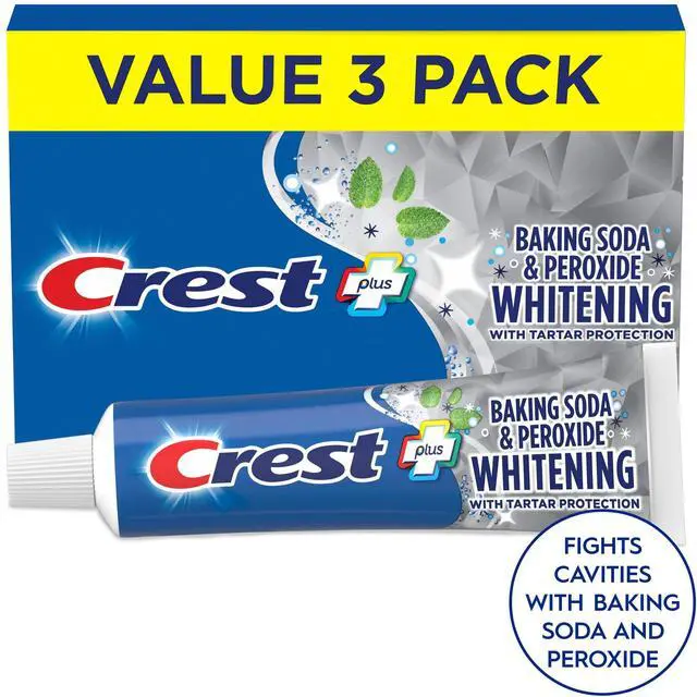Alt view image 5 of 7 - Crest Plus Baking Soda & Peroxide Whitening Toothpaste, Fresh Mint, 5.7 oz, Pack of 3
