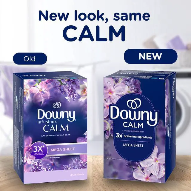 Alt view image 3 of 6 - Downy Fabric Softener Dryer Sheets, Infusions Calm Lavender and Vanilla Bean Scent, 50 Mega Dryer Sheets