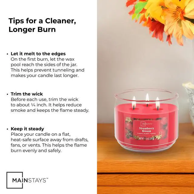 Alt view image 5 of 7 - Mainstays 3-Wick Scented Glass Jar Candle, Strawberry Breeze, 11.5 oz
