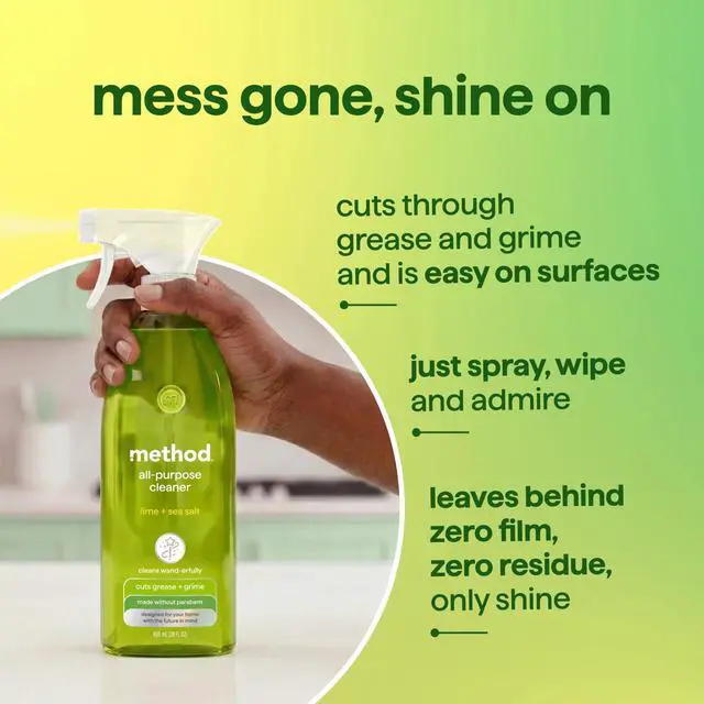 Alt view image 7 of 7 - method All-Purpose Cleaner Spray, Lime + Sea Salt - Cuts Grease & Grime on Counters, Glass, Sealed Wood & Floors, for Kitchen & Bathroom, 28 fl oz
