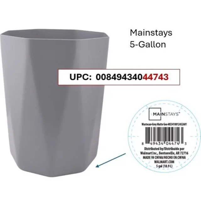 Alt view image 7 of 7 - Mainstays 5 gal Gray Geometric Bathroom Wastebasket, Open Top, Polypropylene Plastic