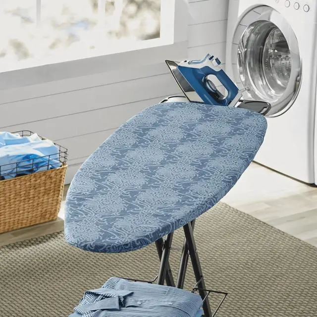 Alt view image 3 of 7 - Better Homes & Gardens Ironing Board Cover-18x54, Cotton,Recycled Polyester Felt Padded, Reversible,Scorch Resistant, MulticolorDamask Blue/Gray Patern to Solid Blue,Cover Only-Boards Sold Separately
