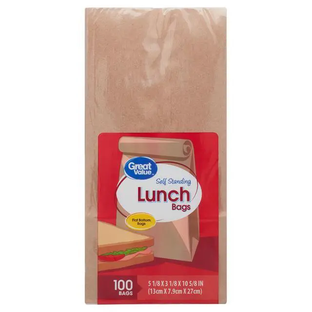 Alt view image 4 of 7 - (4 pack) Great Value Self Standing Lunch Bags, Brown Kraft Paper, 100 Count