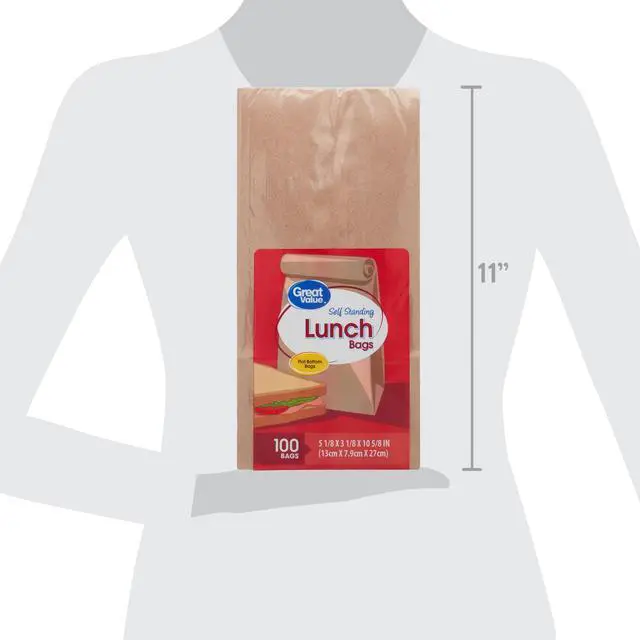Alt view image 6 of 7 - (4 pack) Great Value Self Standing Lunch Bags, Brown Kraft Paper, 100 Count