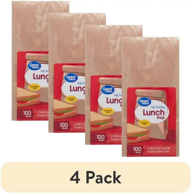 Main image of (4 pack) Great Value Self Standing Lunch Bags, Brown Kraft Paper, 100 Count
