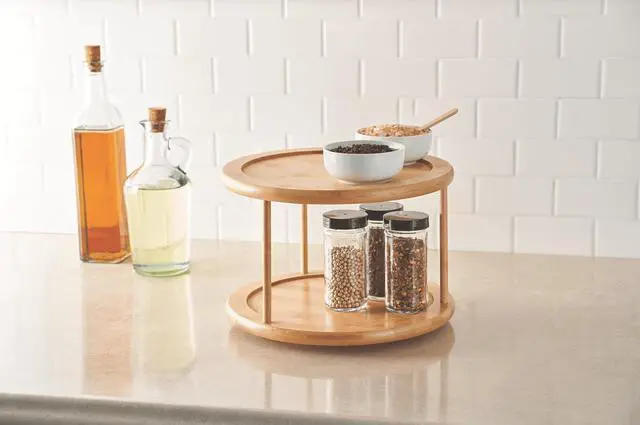 Alt view image 4 of 6 - Better Homes & Gardens Kitchen Organizer Bamboo Turntable 2-Tier Spice Rack, 10.04 DIA x 6.89 in