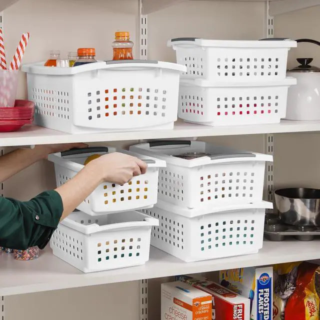 Alt view image 3 of 6 - Sterilite Large Stacking Basket, Open Plastic Bin, Space Saving Organizers, White