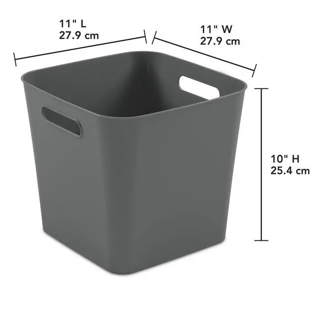 Alt view image 2 of 6 - (3 pack) Mainstays Plastic Cube Bin with Handles, Gray Flannel, 1 Piece