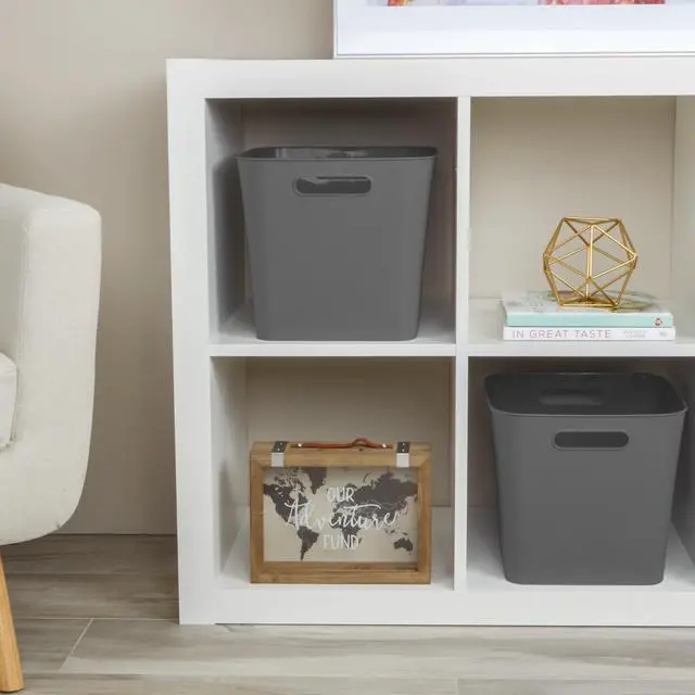 Alt view image 6 of 6 - (3 pack) Mainstays Plastic Cube Bin with Handles, Gray Flannel, 1 Piece