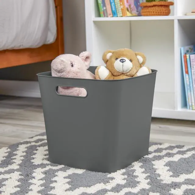 Alt view image 4 of 6 - (3 pack) Mainstays Plastic Cube Bin with Handles, Gray Flannel, 1 Piece