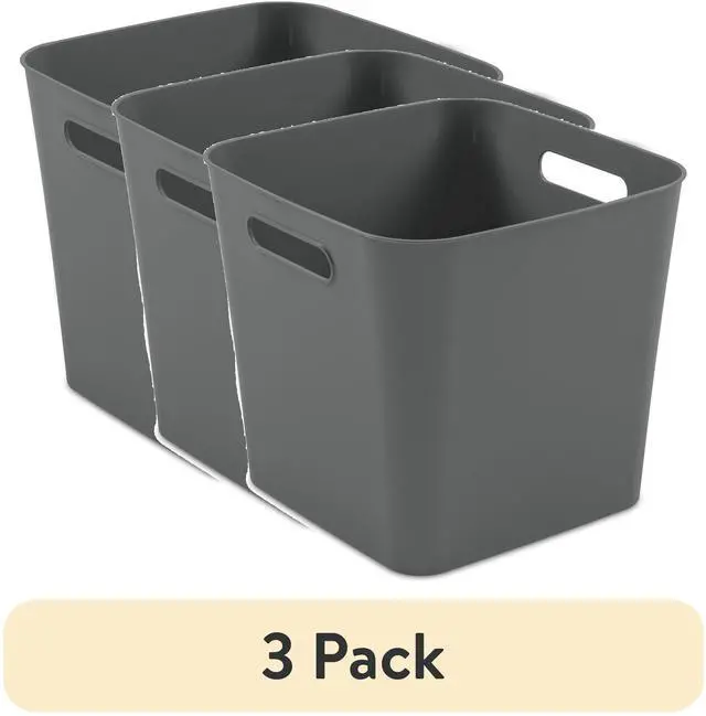 Main image of (3 pack) Mainstays Plastic Cube Bin with Handles, Gray Flannel, 1 Piece