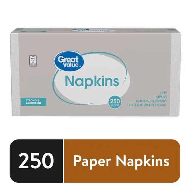 Alt view image 7 of 7 - (3 pack) Great Value Disposable Paper Napkins, White, 12 in x 12 in, 250 Count