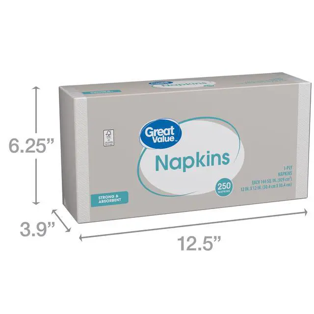 Alt view image 5 of 7 - (3 pack) Great Value Disposable Paper Napkins, White, 12 in x 12 in, 250 Count