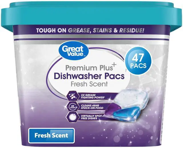 Main image of Great Value Premium Plus Dishwasher Pacs, Fresh Scent, 47 Count