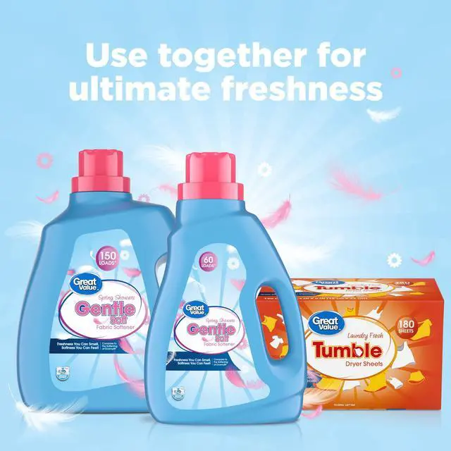 Alt view image 6 of 7 - Great Value Gentle Soft Fabric Softener, Spring Showers, 111 fl oz, 150 Loads, Compare to the Softening of Downy®