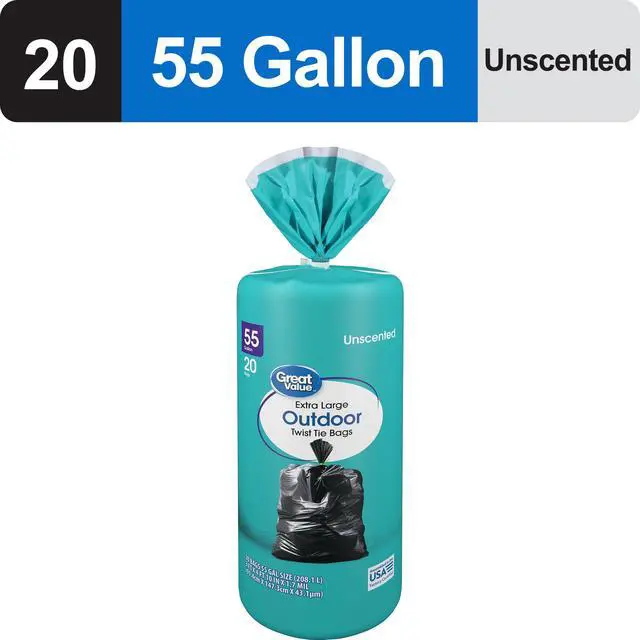 Alt view image 5 of 7 - Great Value 55-Gallon Extra Large Outdoor Twist Tie Trash Bags, Unscented, 20 Bags