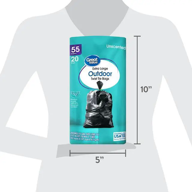 Alt view image 7 of 7 - Great Value 55-Gallon Extra Large Outdoor Twist Tie Trash Bags, Unscented, 20 Bags