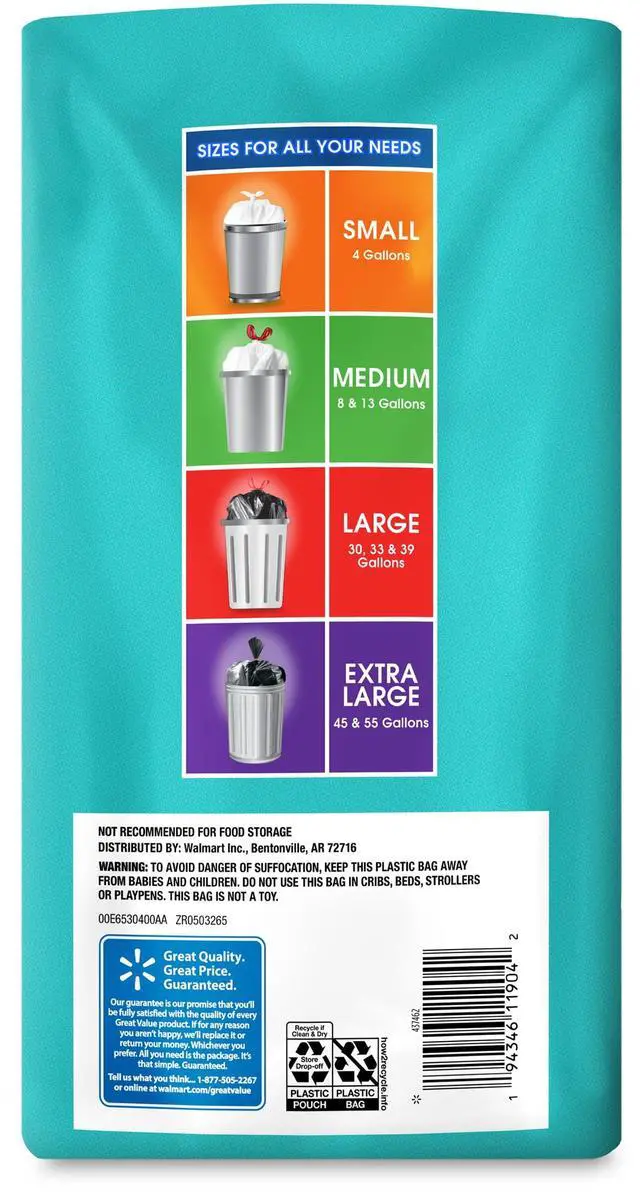 Alt view image 6 of 7 - Great Value 55-Gallon Extra Large Outdoor Twist Tie Trash Bags, Unscented, 20 Bags