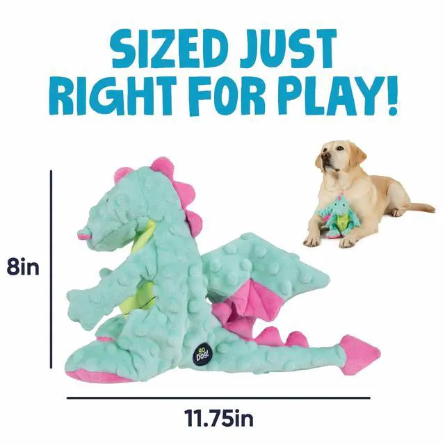 Alt view image 3 of 6 - goDog Dragons Extra Soft Plush Toy for Dogs with Chew Guard Technology for Stronger & Longer Play, Soft & Durable with Built-In Squeaker, Seafoam, Medium