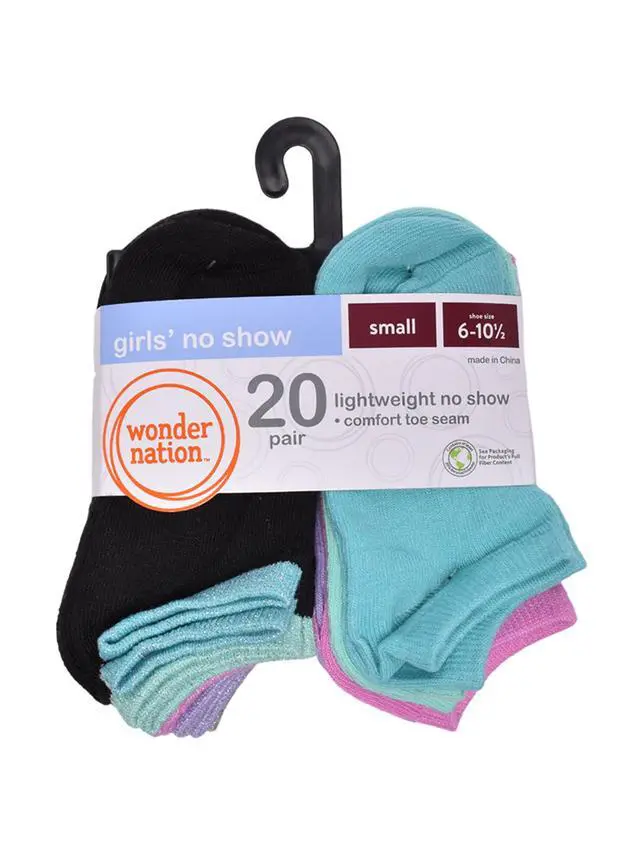 Alt view image 6 of 6 - Wonder Nation Girls No Show Socks, 20-Pack, Sizes S-L