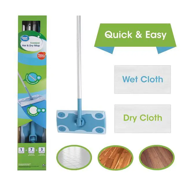 Alt view image 4 of 7 - Great Value Wet & Dry Mop Sweeper Kit, (1 Mop Kit, 10 Pad Refills)