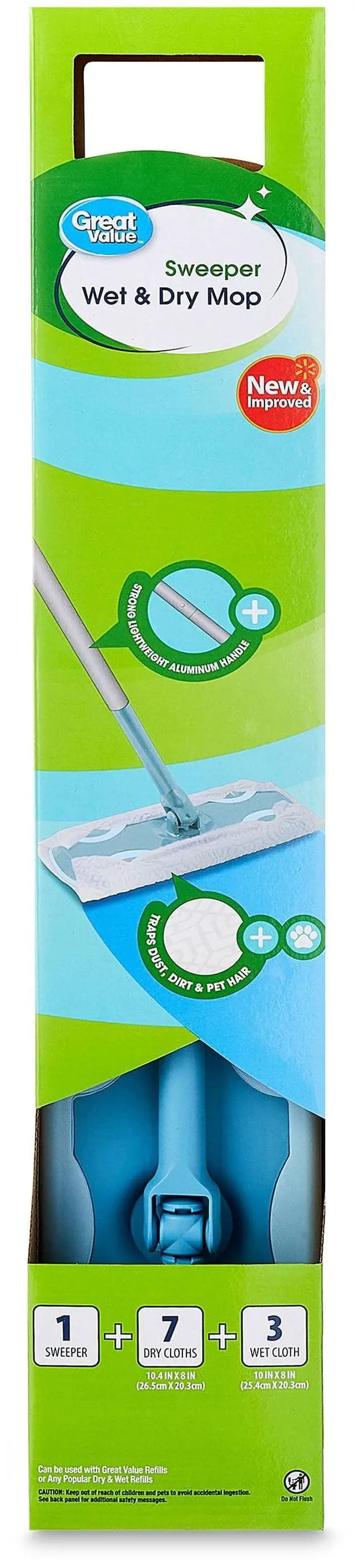 Main image of Great Value Wet & Dry Mop Sweeper Kit, (1 Mop Kit, 10 Pad Refills)