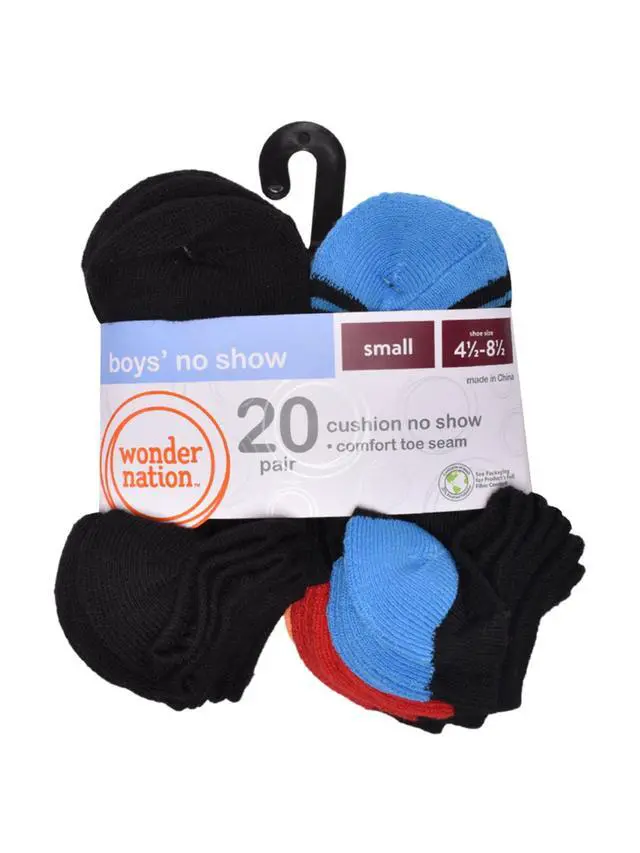 Alt view image 2 of 6 - Wonder Nation Boys No Show Socks, 20-Pack, Sizes S (6-10.5) - L (4-10)