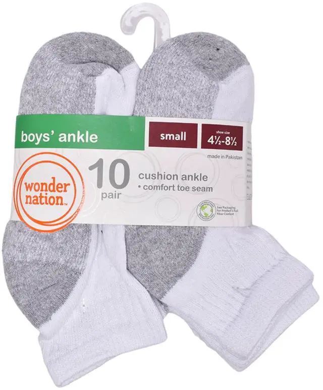Alt view image 6 of 6 - Wonder Nation Boys Cushioned Ankle Socks, 10 Pack, Sizes S (4-8.5) - L (3-9)