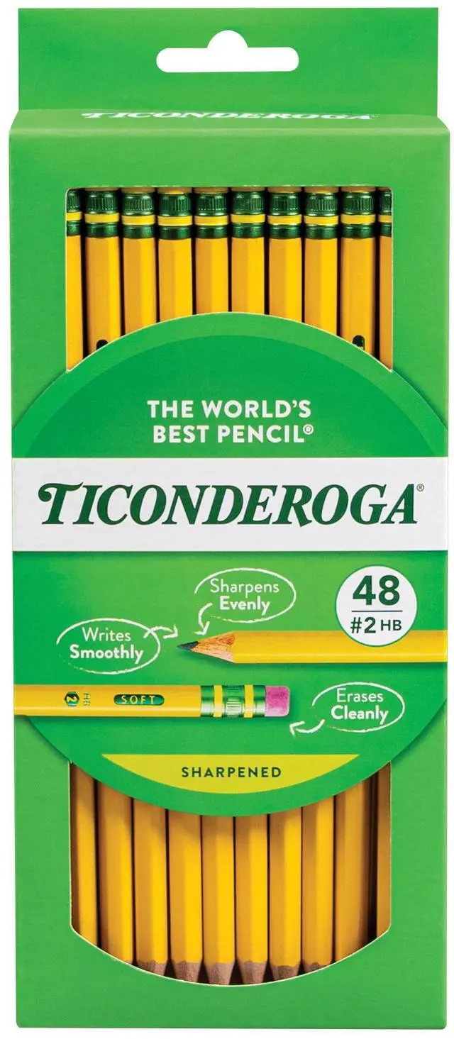 Main image of Ticonderoga Wood Pencils, Presharpened, #2 HB .3 mm Lead, Yellow, 48 Count